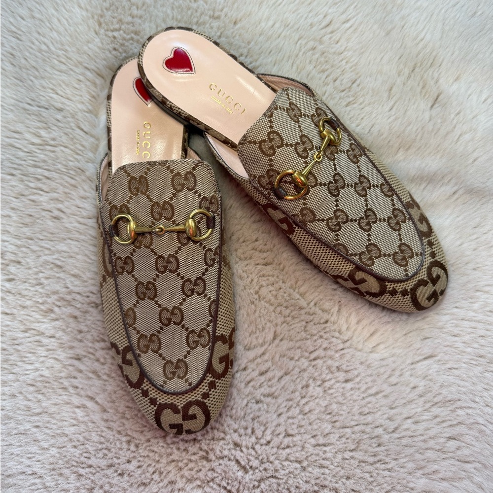 Gucci Princetown GG logo Canvas Loafer Mules in Rosewood - Picture 3 of 14